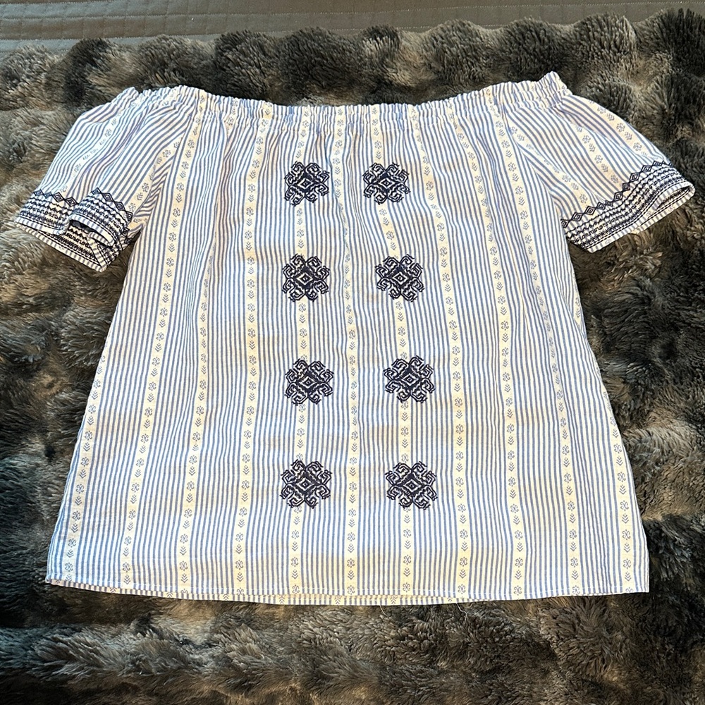 THML Blue and White Striped Top with Embroidery